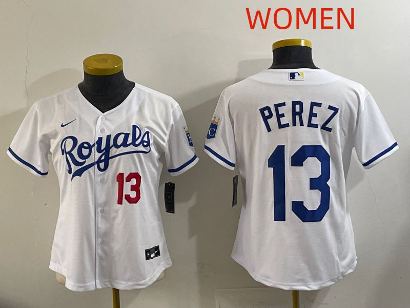 Women Kansas City Royals #13 Perez White Game Nike MLB Jersey style 002